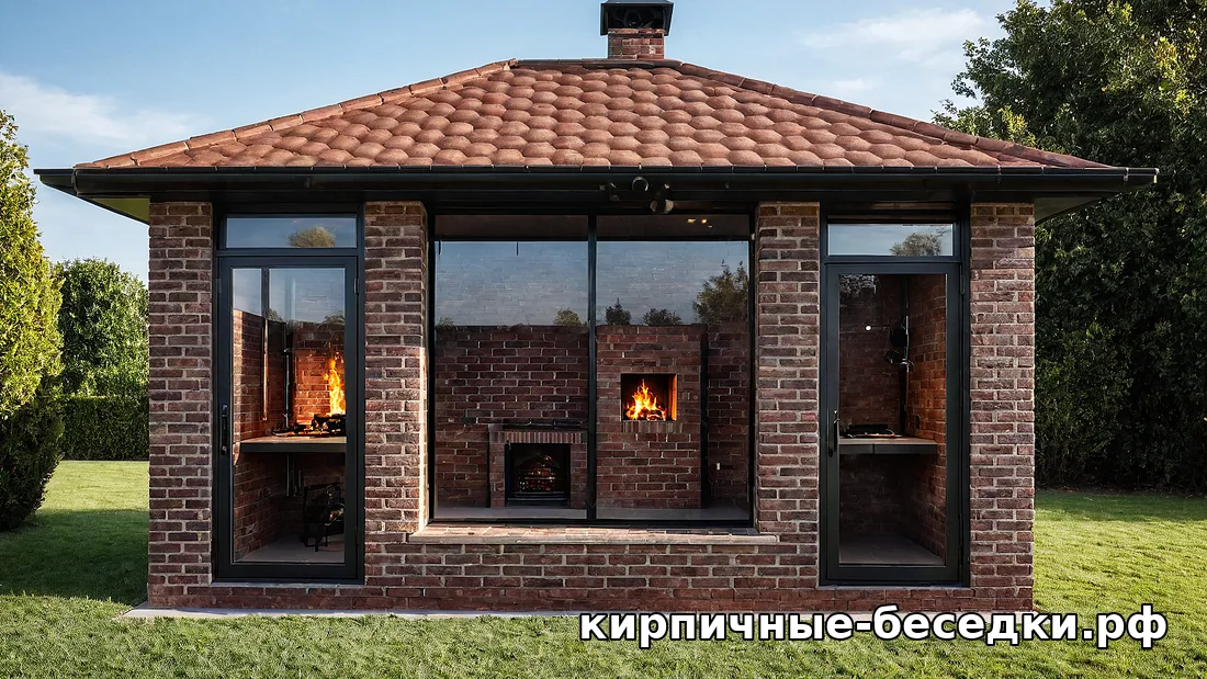 Мангальная зона в кирпичной беседке в Ленинградской области