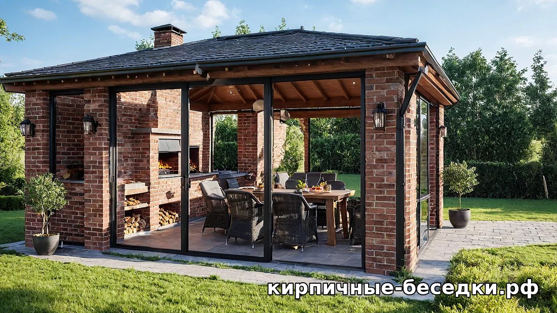 Кирпичная беседка с мангалом в Москве под ключ