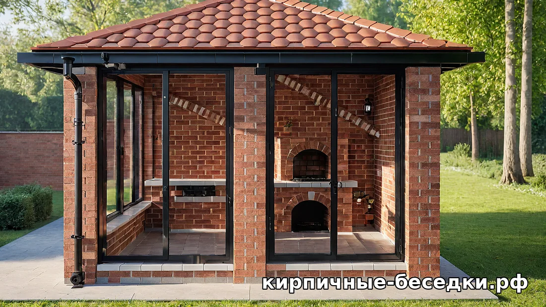 Мангал из лего кирпича в кирпичной беседке