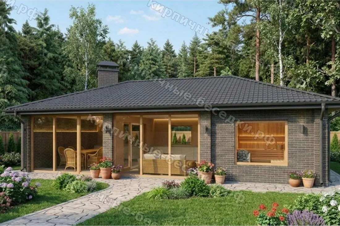 Беседка «Резиденция» из кирпича 6×12 м под ключ